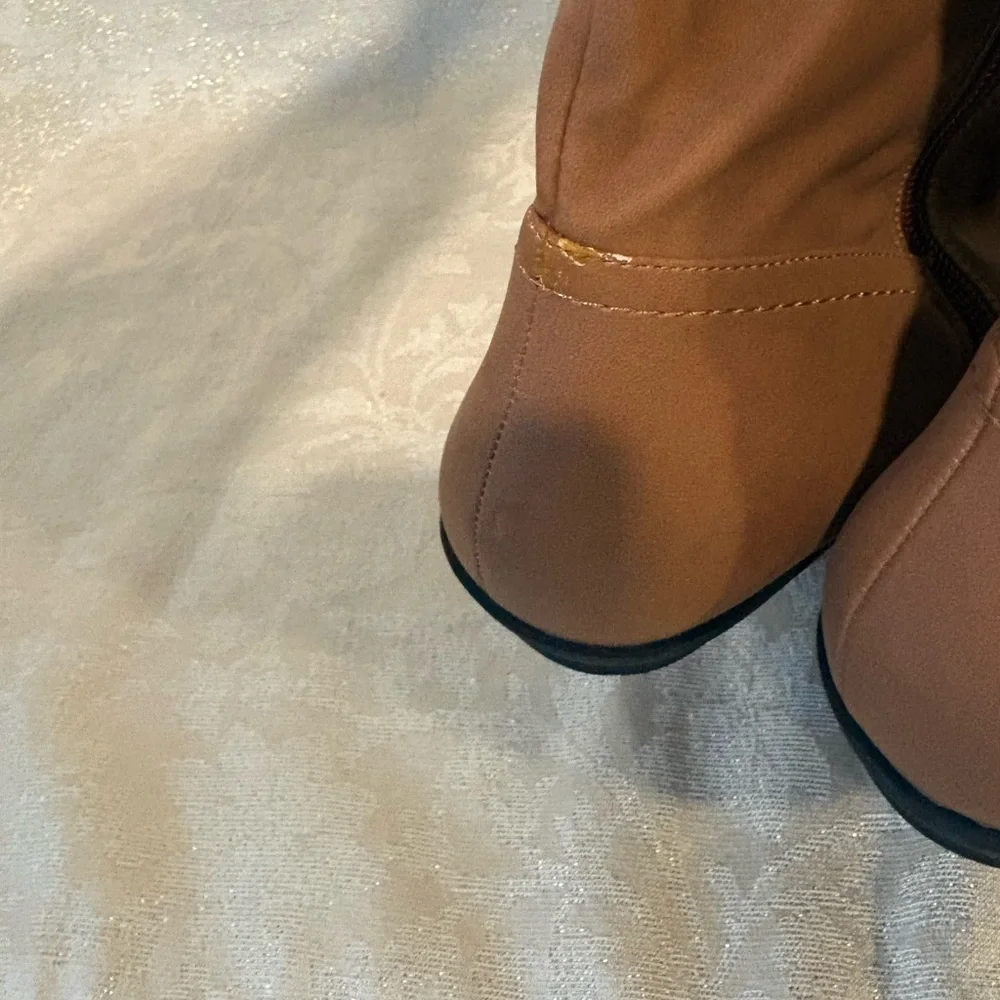 Comfortview Tan Double Buckle Faux Suede Knee Boots